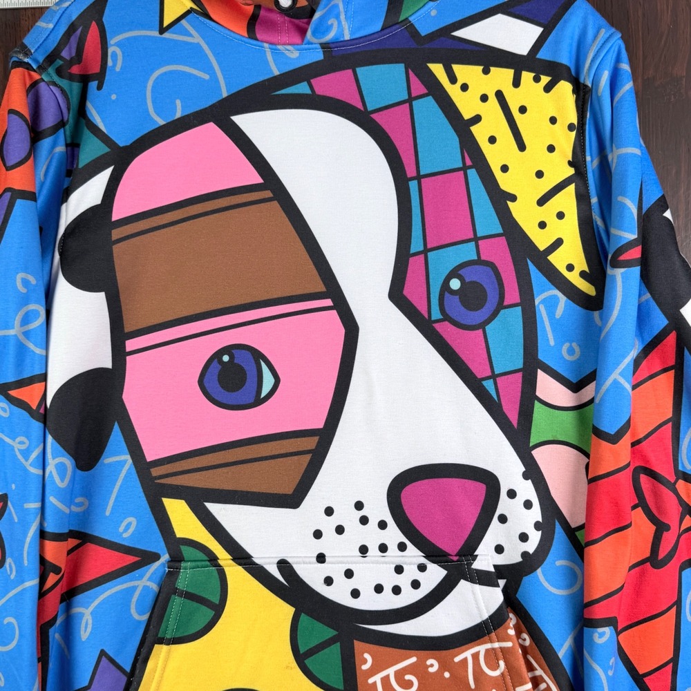 Freshhoods by Britto Mens Pop Art Dog Hoodie Blue All Over Print Size Large L - Picture 5 of 9